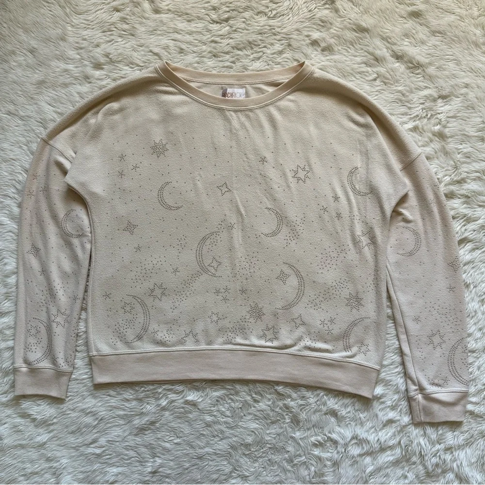 Beach Riot Sweater Moon and Stars Studded Embellished Long Sleeve Cream L